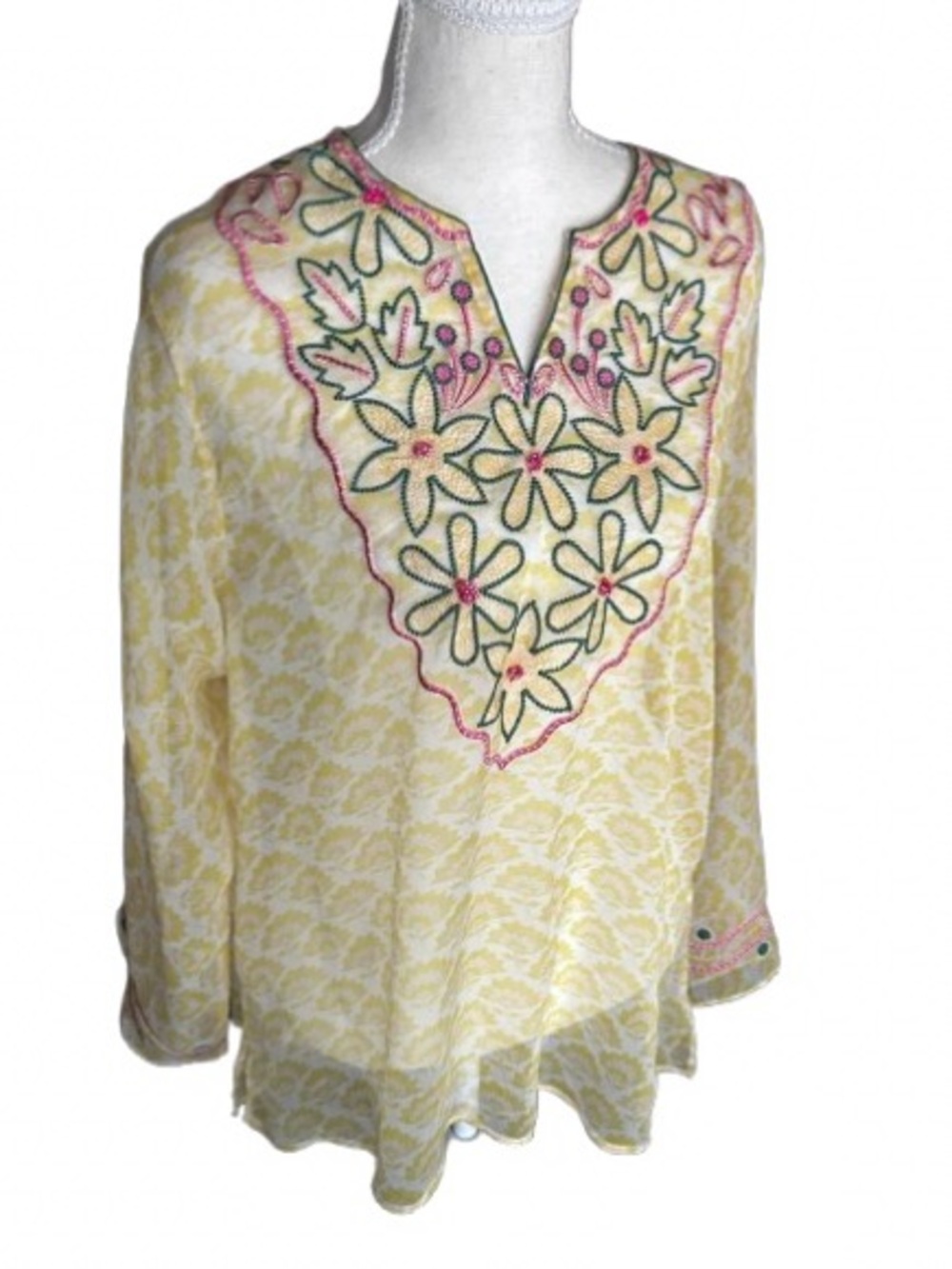 NWT Sheer ETHNC Boho Embroidered Top Shirt Blouse Tunic Boho Beaded Floral